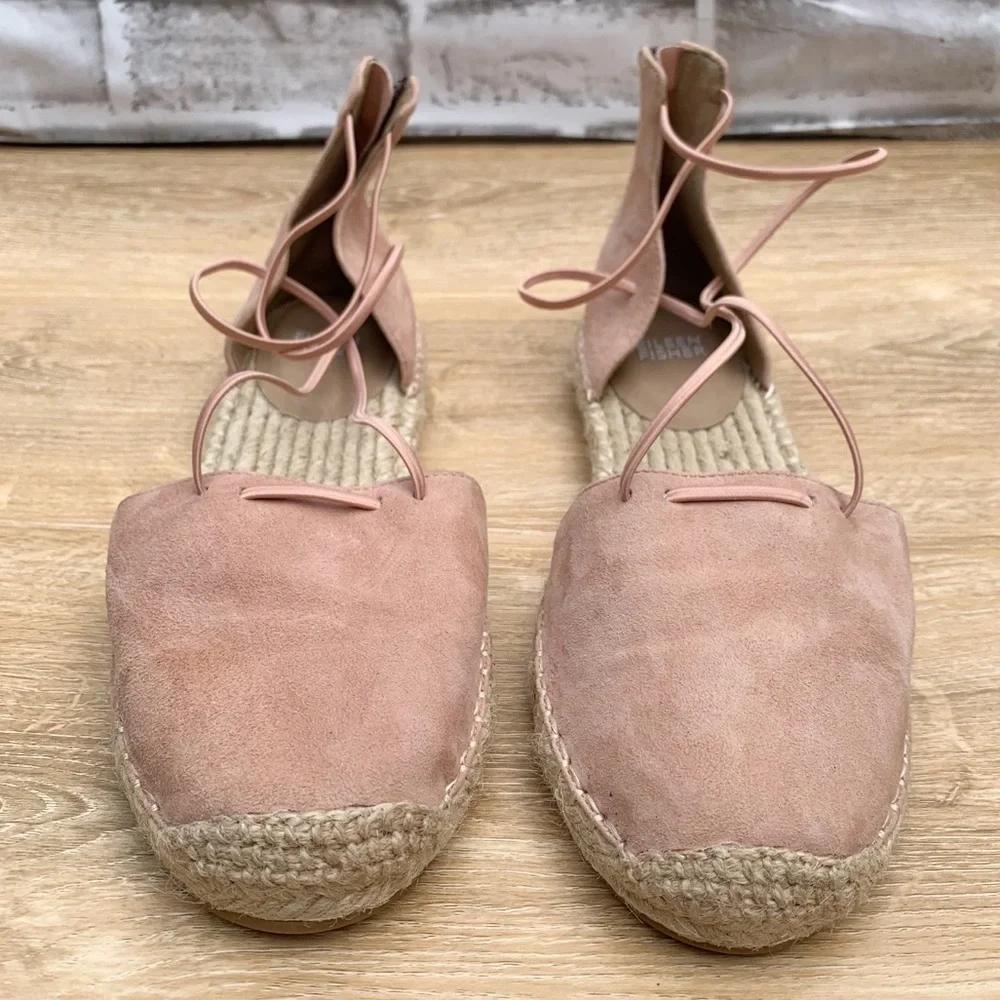 Eileen Fisher Suede Espadrilles Shoes 10 Zippered Jute D'Orsay Lee